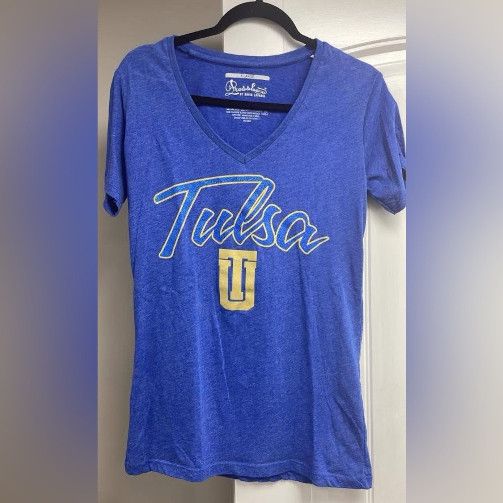 Pressbox Blue and Gold Tulsa V-Neck Tee
